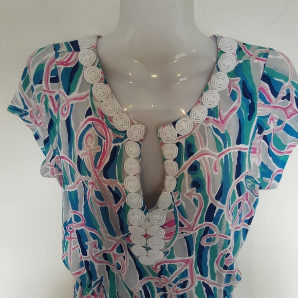 Lilly Pulitzer Rebel Skim Blue Short Sleeve Skort Romper - Picture 3 of 12
